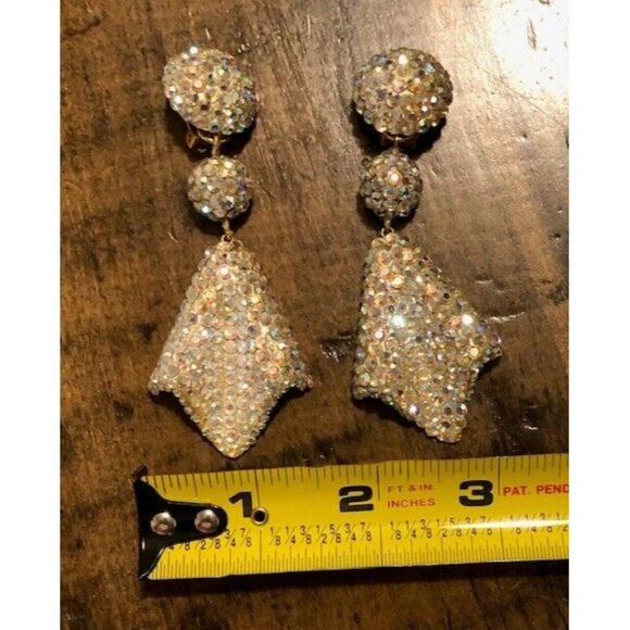 STUNNING VINTAGE RARE 1980s RICHARD KERR RHINESTONE DROP CLIP ON EARRINGS - Picture 6 of 8